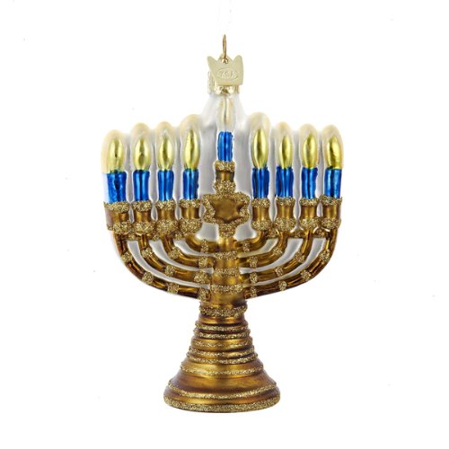 Noble Gems Collection Glass Gold Hanukkah Menorah Tree Ornament