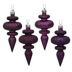 Vickerman Christmas Trees N500006 8-Piece Finial Assorted Ornament Set, 100mm, Purple