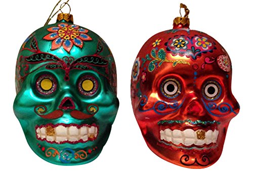 Kurt Adler 4.25″ Glass Multi Color Skull Ornament