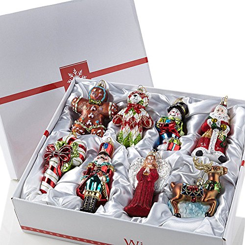 Winter Lane “Holiday Icon” Set of 8 Glass Christmas Ornaments