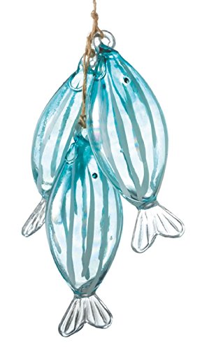 Stringer of Three Blue Fish Glass Christmas Holiday Ornament Midwest CBK