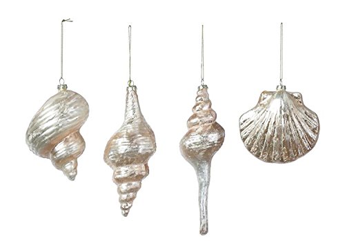 Set of 4 Glass Iridescent Champagne Shell Ornaments