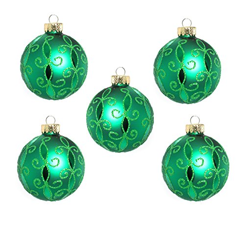 Holiday Lane Set of 5 Green Glitter Ball Ornaments