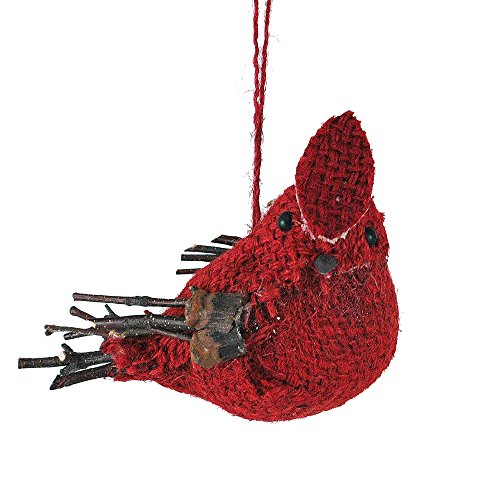 Burlap Red Cardinal Bird with Twig Wings & Tail Ornament