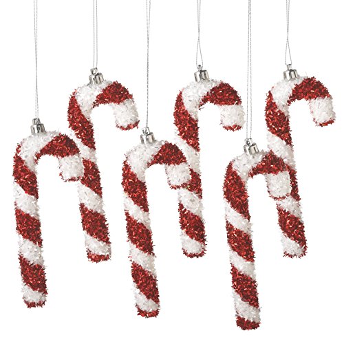 Set of 6 Red and White Candy Cane Polyfoam Christmas Ornaments