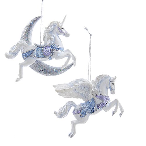 Kurt Adler Frosted Kingdom Unicorn/Pegasus ornament – set of 2 – C8904