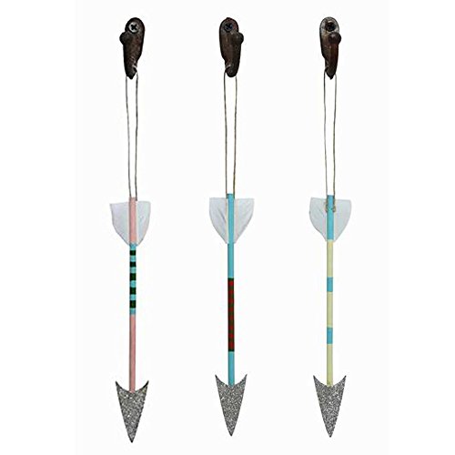 Set of 3 Wood Arrow with Glitter Heads Hanging Christmas Tree Ornaments