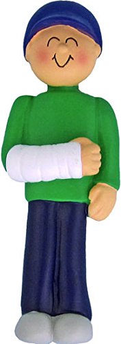 Male Boy in Arm Cast Personalized Christmas Ornament