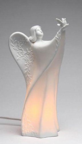 Appletree Design 33254 Lighted Ceramic Angel Holding Dove Figurine, 9-5/8-Inch