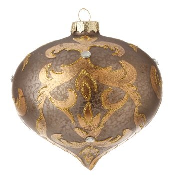 3.5″ Pewter and Antique Gold Glass Scroll with Jewel Accents Christmas Onion Ornament
