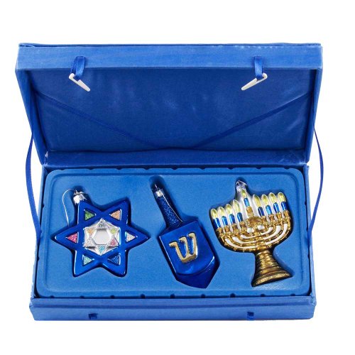 Kurt Adler Noble Gems Glass Hanukkah Ornaments, 4-Inch to 4.5-Inch, Set of 3