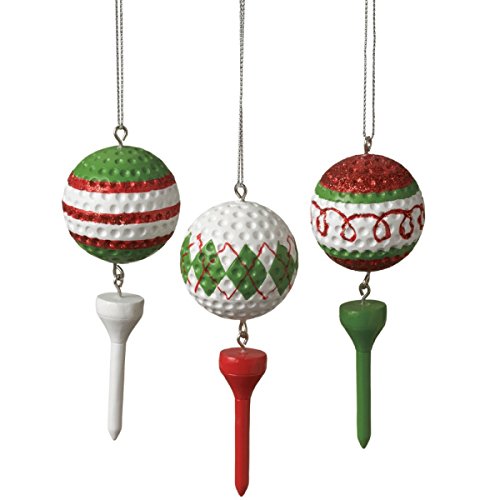 Golf Ball with Golf Spike Christmas Ornaments Set of 3