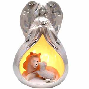 Appletree Design Eternal Peace Angel with Lion and Lamb, Lighted, 9-1/4-Inch Tall, Includes Light Bulb and Cord