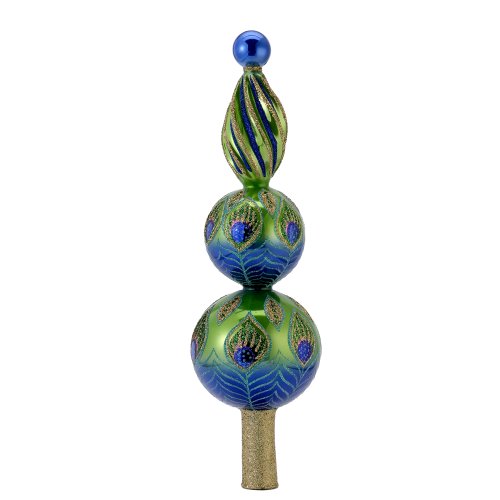 David Strand Kurt Adler Glass Peacock Finial Treetop, 15.4-Inch