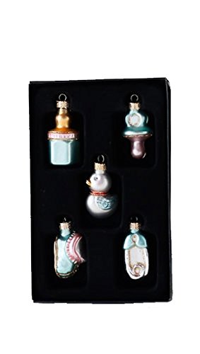 Set 5 1.5″ Baby’s First Christmas Bottle Pacifier Holiday Ornament (Blue Boy)