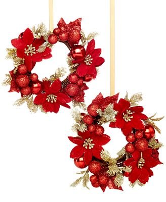 Holiday Lane Set of 2 Poinsettia Wreath Ornaments