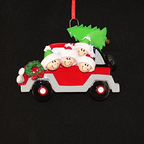 Red Car with Tree on top, Family of 4