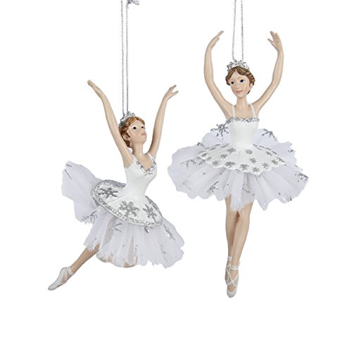 Kurt Adler Resin Silver & White Ballet Christmas Ornament – Set of 2