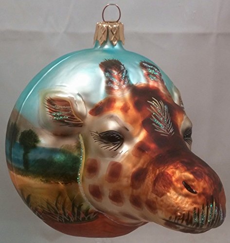 Christinas World Giraffe with African Savannah Polish Glass Christmas Ornament