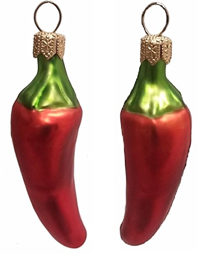 Red Jalapeno Pepper Polish Mouth Blown Glass Christmas Ornament Set of 2