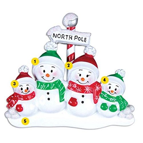 North Pole Family of 4 Personalized Christmas Ornament Or967-4