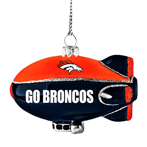 NFL Denver Broncos Glitter Blimp Ornament, Silver, 3″ x 2.25″