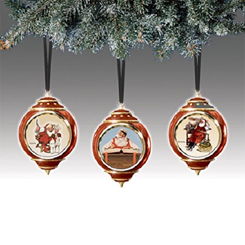 Norman Rockwell Jolly Old St. Nick Porcelain Santa Ball-shaped Ornaments Set of 3