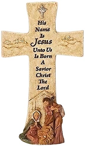 Fontanini by Roman Standing Cross with The Holy Family and Inscription, 6.75-Inch