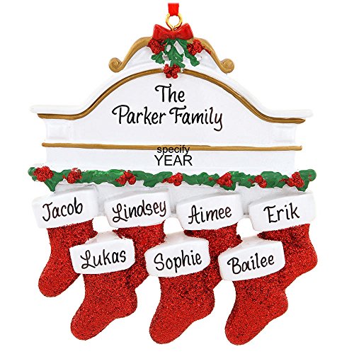 White Mantle Family of 7 Christmas Ornament, Free Personalization