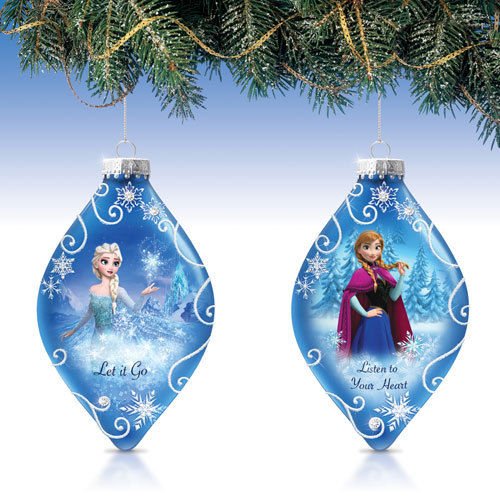 Disney Frozen Heirloom Glass Elsa and Anna Bradford Exchange Ornament Set of 2