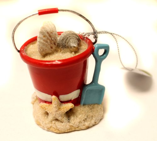 Christmas Decoration 3 Inch Beach Pail with Shells and Shovel Christmas Ornament