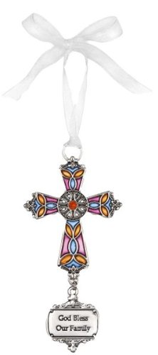 Ganz God Bless Our Family Stained Glass Cross Ornament Size: 3 1/2 inches
