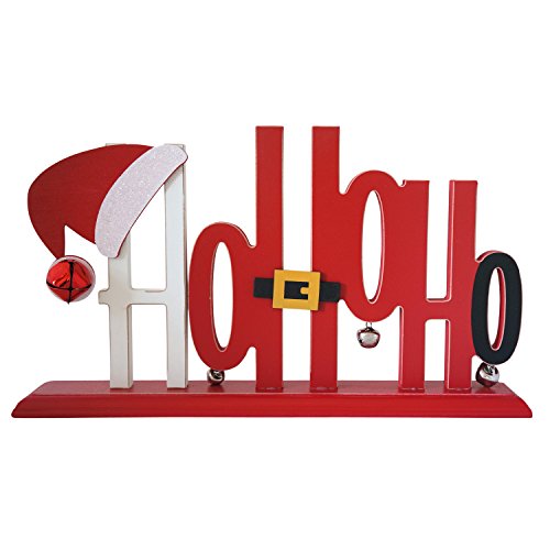 HoHoHo Santa Hat Cutout with Jingle Bells Tabletop Holiday Sign