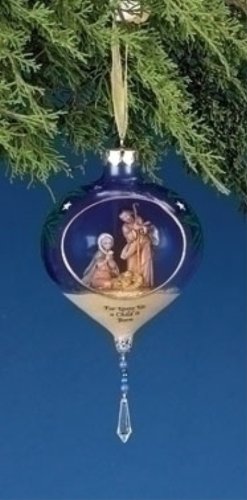 7 Inch Fontanini Holy Family Glass Blue Ornament 54619