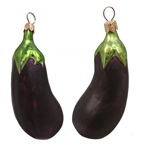 Eggplant Polish Mouth Blown Glass Christmas Ornament Set of 2