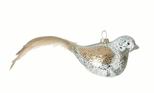 6″ Silent Luxury Blue Mercury Glass Glittered Bird with Faux Feather Tail Christmas Ornament
