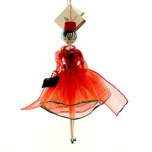 De Carlini Lady in Red Dress Glass Ornament Italian DO7431M
