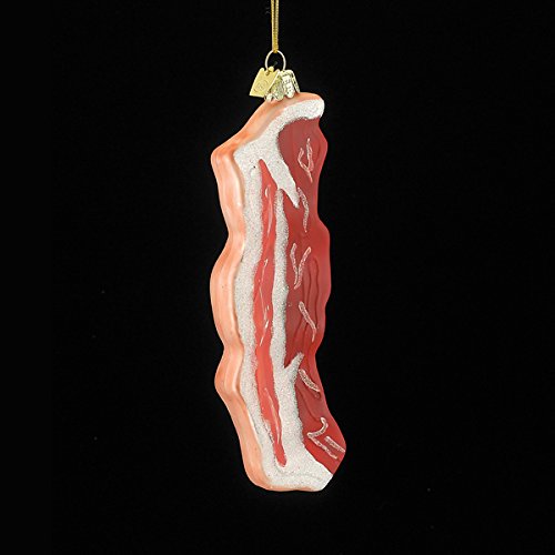 5.5″ Noble Gems Glittering Slice of Bacon Decorative Glass Christmas Ornament
