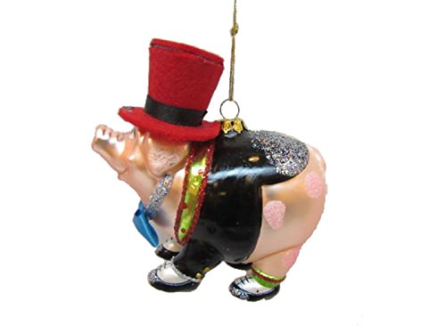 4″ Pig Wearing Shoes Top Hat Whimsical Glass Christmas Ornament