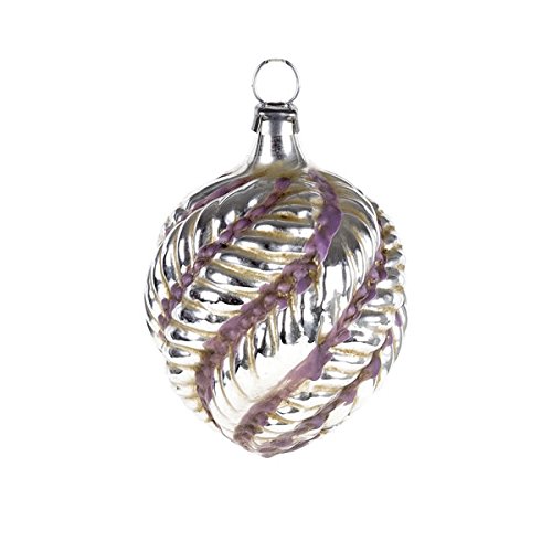 Vintage mouthblown Christmas Glass ornament “Ball with Twist” and violet stripes by MAROLIN® Germany