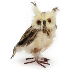 Christmas Feathered OWL Bird Figure 5″ Tall, Set of 2, Brown