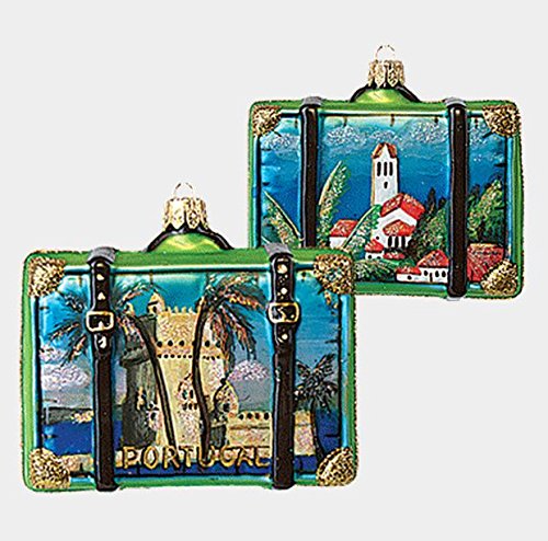 Portugal Travel Suitcase Polish Mouth Blown Glass Christmas Ornament