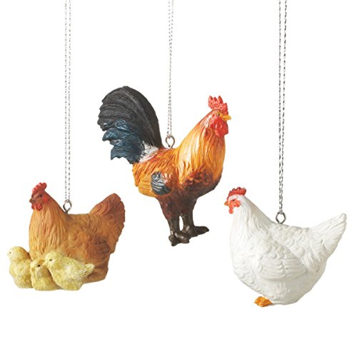 Chicken Ornaments Set of 3 Rooster and Hens