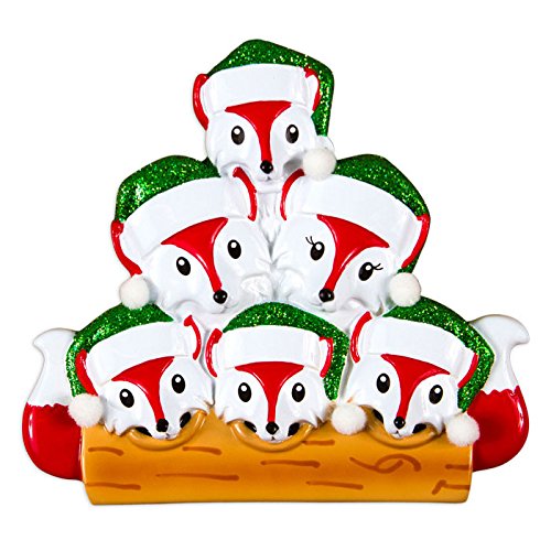 Fox Family Of 6 Personalized Christmas Tree Ornament