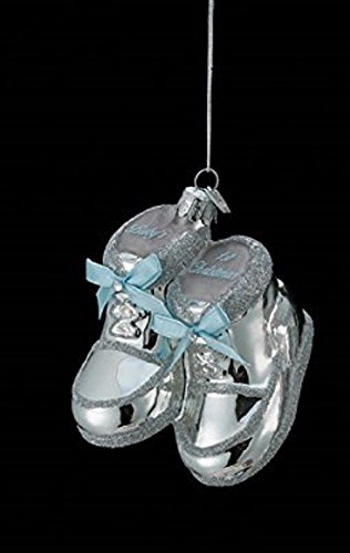 3.75″ Noble Gems Silver Baby’s 1st Christmas- Shoes Glass Ornament-Boy