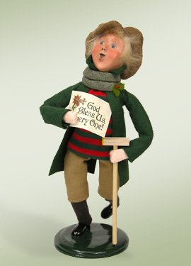 11″ Charles Dickens “A Christmas Story” Tiny Tim Christmas Caroler Figure with “God Bless Us, Every One!” Sign