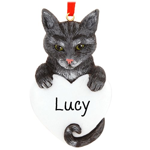 8281 Tabby Cat Gray Hand Personalized Christmas Ornament