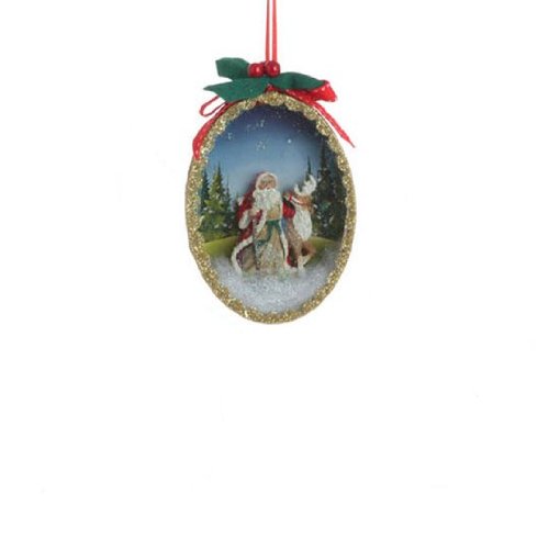 5″ Santa Claus Classics Reindeer Winter Scene Shadow Box Christmas Tree Ornament