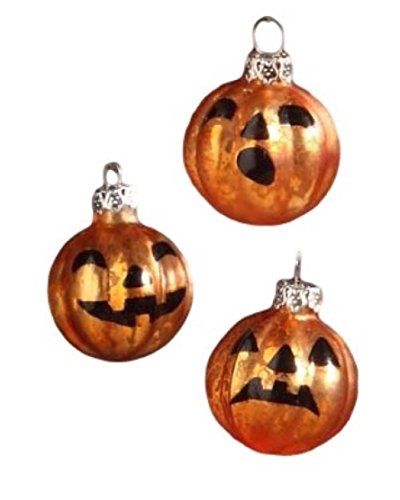 Bethany Lowe Miniature Jack O Lantern Pumpkin Halloween Vintage Style Glass Ornament Set of 3