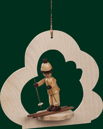 Hanging Christmas Tree Cloud Shaped Ornament Boy on Ski, 3.6 Inches